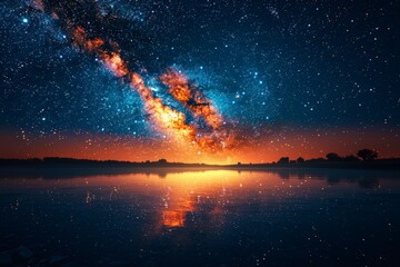 Fototapeta na wymiar Milky Way Reflected in Water at Night