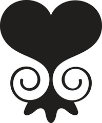 Calligraphic love heart sign. Vector Romantic illustration symbol join, passion and wedding. Calligraphy Design flat element of valentine day. Template for t-shirt, card,