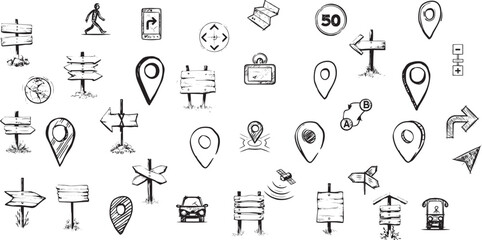 Location icon set. Containing map, map pin, gps, destination, directions, distance, place, navigation and address icons. Solid icons vector collection