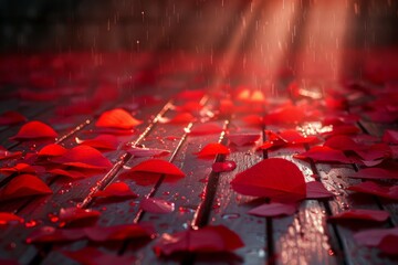 Wooden Table Covered in Red Hearts