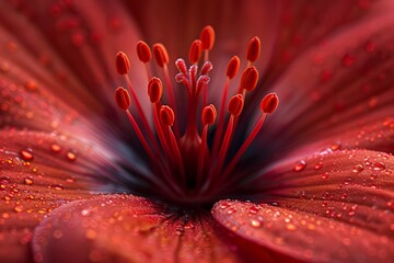 Close-Up of a Red Flower With Water Droplets