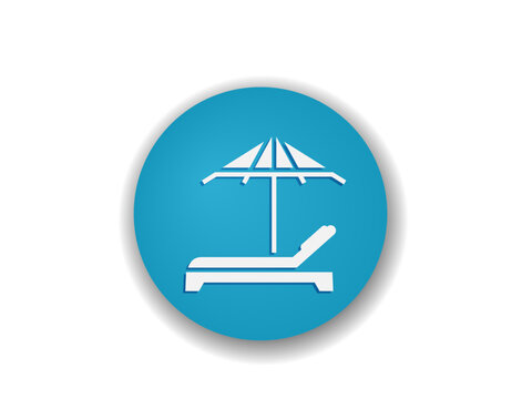 beach round icon. sun umbrella and sunbed. sea vacation, summer and tropic symbol. vector color illustration