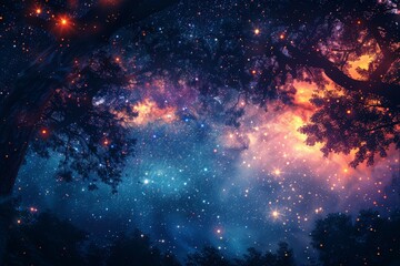 Night Sky Filled With Stars and Trees