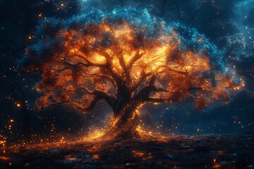 Glowing Yggdrasil Tree Illuminates Night
