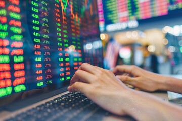 Brokers at laptop trading on stock exchange copy - obrazy, fototapety, plakaty