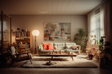 usual living room interior of a suburban huge modern house  - obrazy, fototapety, plakaty