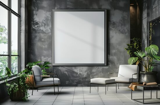 Living Room With Two Chairs and Large Picture Frame