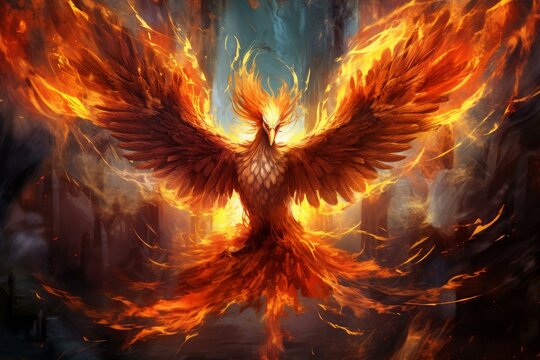 Transformative Rising phoenix flame. Spiritual eagle art. Generate Ai