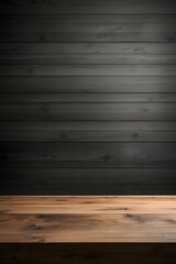 Wooden table top with dark gray blurred background