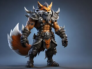 A dark Giant Warior Fox Assasign in a cartoon game character style