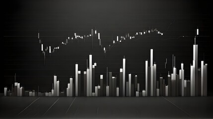 Candlestick trading chart with black and white bars and growing trend