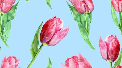 Water color tulip flower, seamless pattern, pastel background