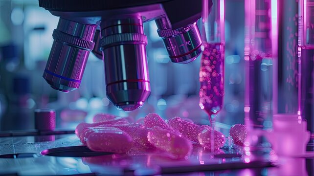 VRE bacteria in a clinical laboratory setting, showcasing microscopic views and scientific equipment under bright, clinical lighting for emphasis on scientific analysis.