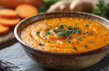 Bowl of Carrot Soup With Parsley