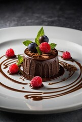 Chocolate dessert with berries