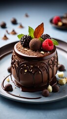 Chocolate dessert with berries