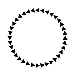 Circle shape frame made of black triangles isolated on white. Black and white illustration - obrazy, fototapety, plakaty
