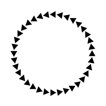 Circle shape frame made of black triangles isolated on white. Black and white illustration