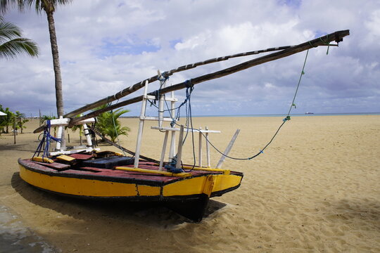 
A jangada is a traditional fishing boat (in fact a sailing raft) made of wood used in the northern region of Brazil. Fortaleza - Cear&aacute;, Brazil.