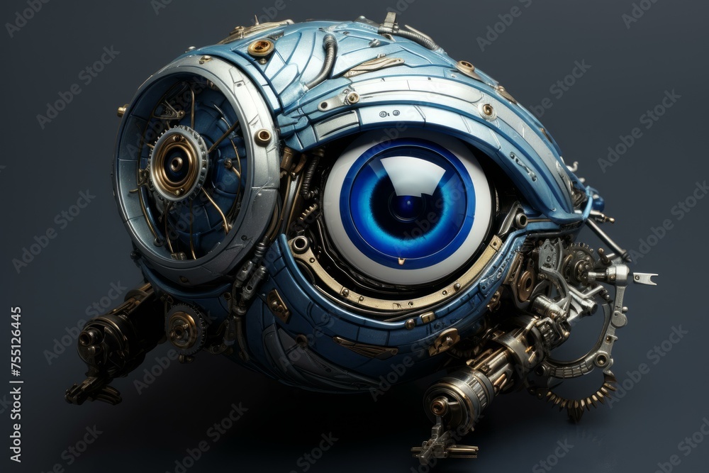 Poster circular robot eye. focus future science. generate ai