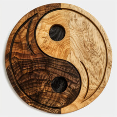 Wooden disc carved in the form of a Yin Yang symbol.