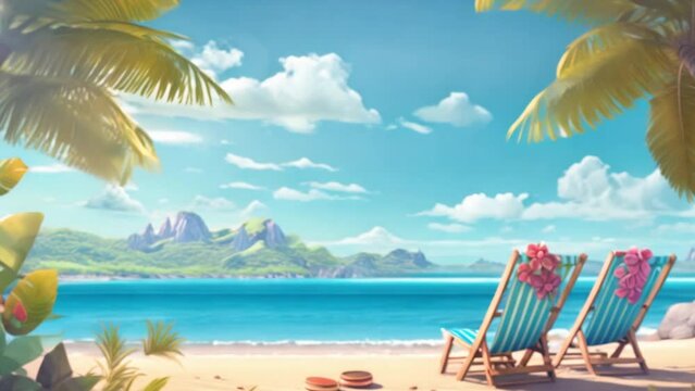 Illustration of a lounge chairs on a hot tropical beach