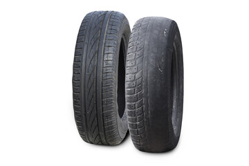old worn damaged tires isolated on white background - 755127400