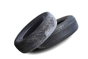 old worn damaged tires isolated on white background - 755127419