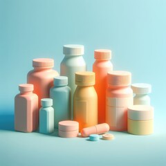 3D Simple Colored Plastic Medicine Cases. Minimalist cute toy illustration.