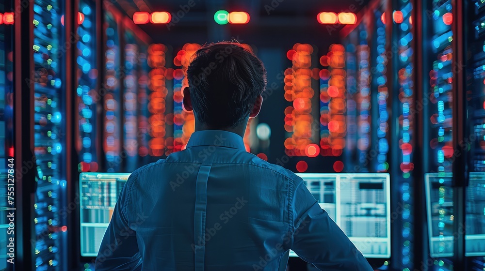 Leinwandbilder a man operational security and supervision of it infrastructures. generative ai.