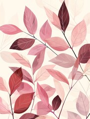A detailed painting of various types of leaves intricately displayed against a plain white background.