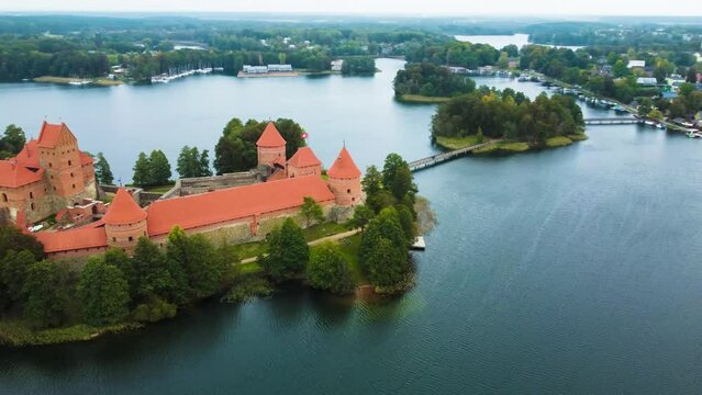 Aerial View of Trakai Castle on Galve Lake, Lithuania.