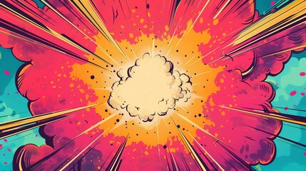 a nostalgic vintage retro comic boom explosion template with pink, electric blue, and yellow stripes. comic book.