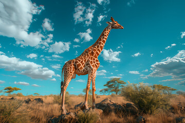 Giraffe in the wild - obrazy, fototapety, plakaty