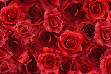 Elegant pattern of vibrant red roses Seamlessly tiled for wallpaper or fabric design