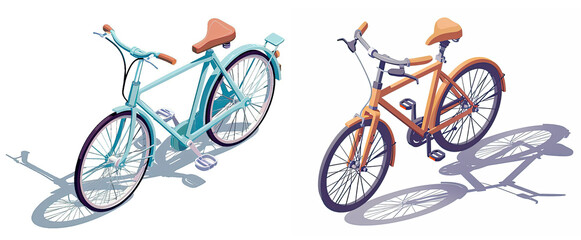 Set of bicycle Eco transport isometric isolated on white background, illustration design.