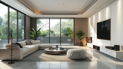 Living room modern luxury, TV background wall. Generative AI.