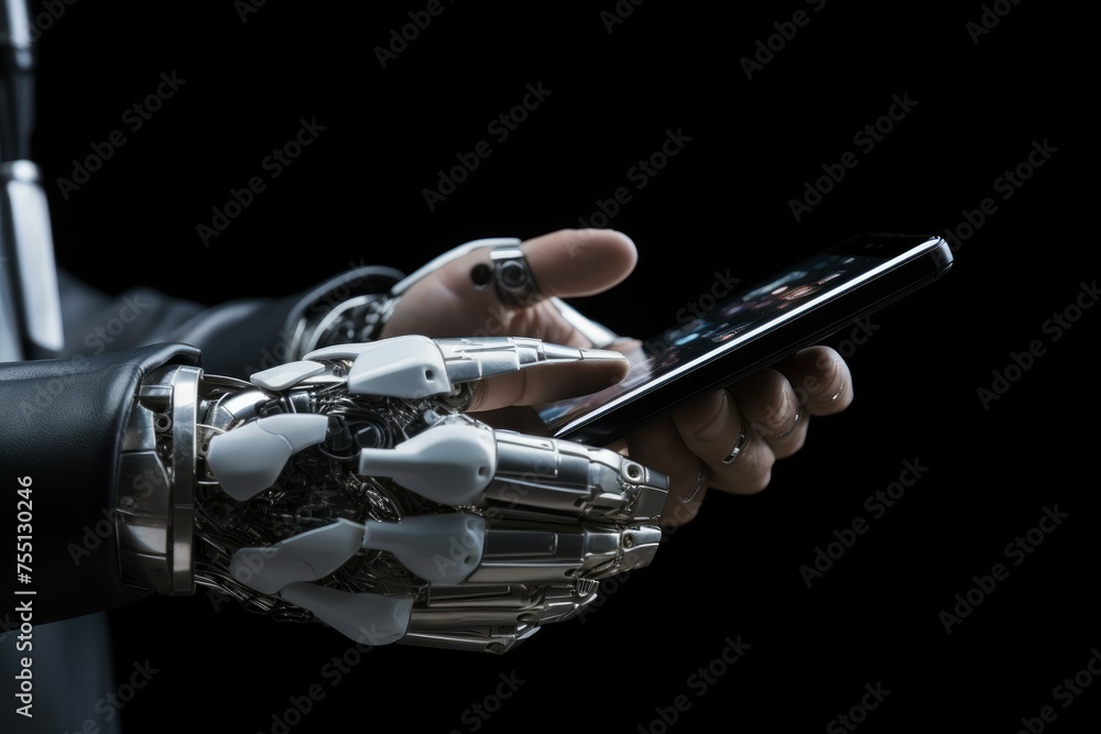 Poster advanced robot cyber hand. factory ai. generate ai