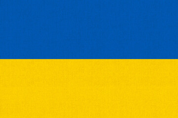 Flag of Ukraine. Ukrainian flag on fabric surface. National symbol of Ukraine