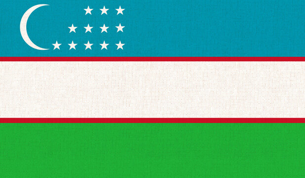 flag of Uzbekistan. flag of Asiatic country on fabric surface. Uzbek state flag