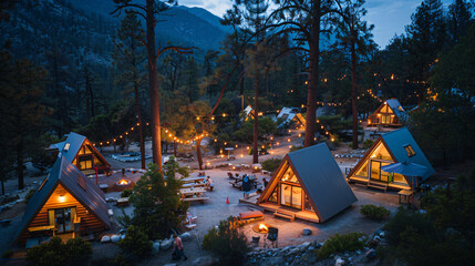 A-Frame Family Campgrounds, lasting memories with family vacations in A-frame campgrounds, featuring communal fire pits, hiking trails, and outdoor activities for all ages to enjoy