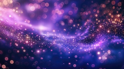 A purple background with bright stars and glowing bokeh. Generative AI.