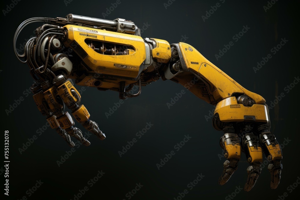 Poster precise robotics arm factory industrial. smart machinery. generate ai