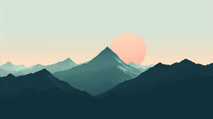 Mountains and sunset illustration - obrazy, fototapety, plakaty