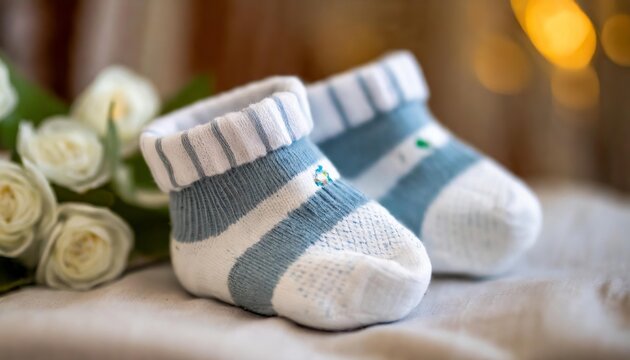 Generated image of socks for a newborn baby on the bed