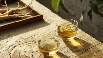 ginseng and warm ginseng tea, capturing the essence of a rejuvenating holiday.