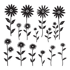 A black silhouette Daisy flower set

