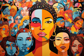 Abstract woman's face pattern, woman's creative expressions, Mindful Imaginings, A Girl's Strength Found in Imaginative Expression, Abstract illustration of mental health and psychological imagination