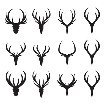 A black silhouette Deer horns icon set
