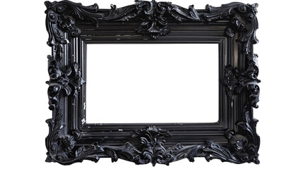 Antique carved black frame on transparent background